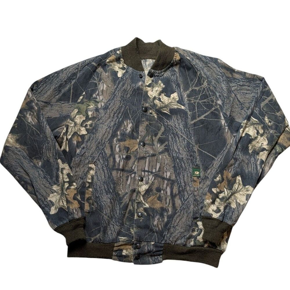 Vintage Mossy Oak Break Up Treestand Camo Snap Button Bomber Jacket Men's XL